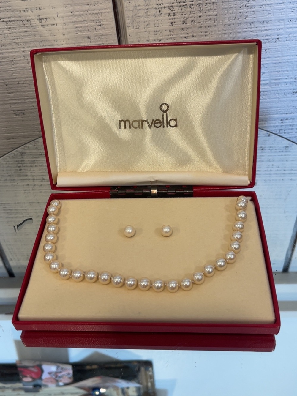1982 - Marvella Faux Pearl 16” Necklace & Earring set